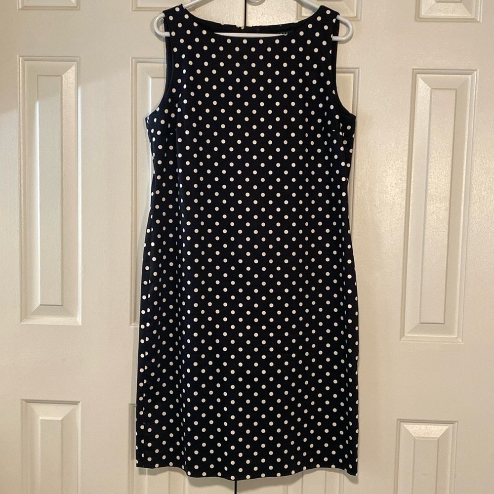 Lauren by Ralph Lauren Black & White Polka Dot Sleeveless Dress Size 14-Like New